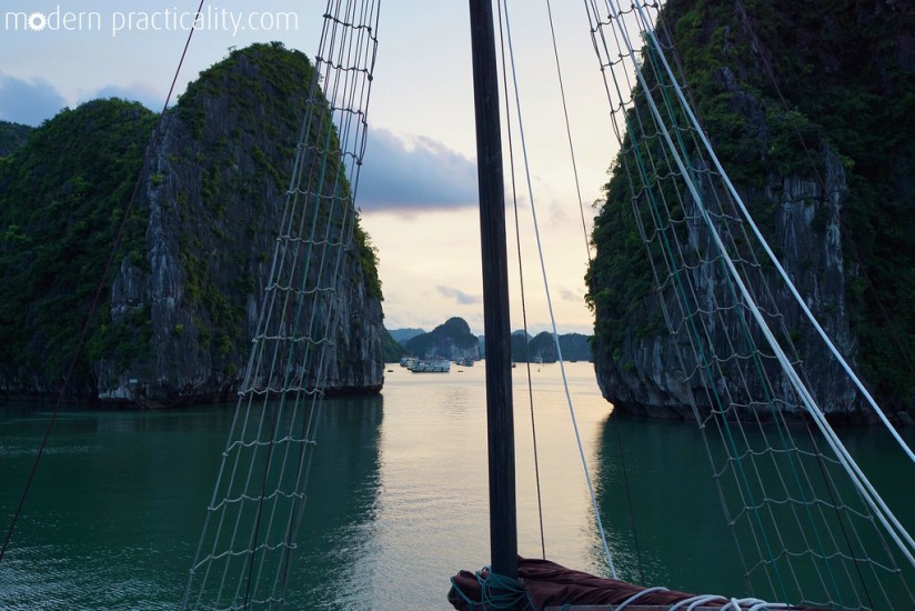 Halong Bay, Vietnam, cruise, boat, ocean, sunset